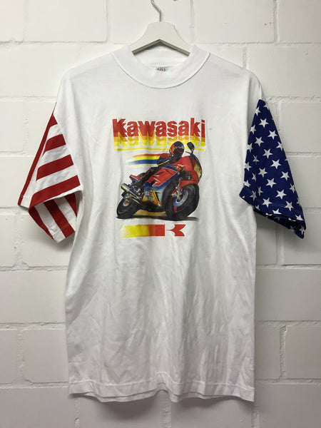 Kawasaki T Shirt Weiss Retro Werbung Promotion